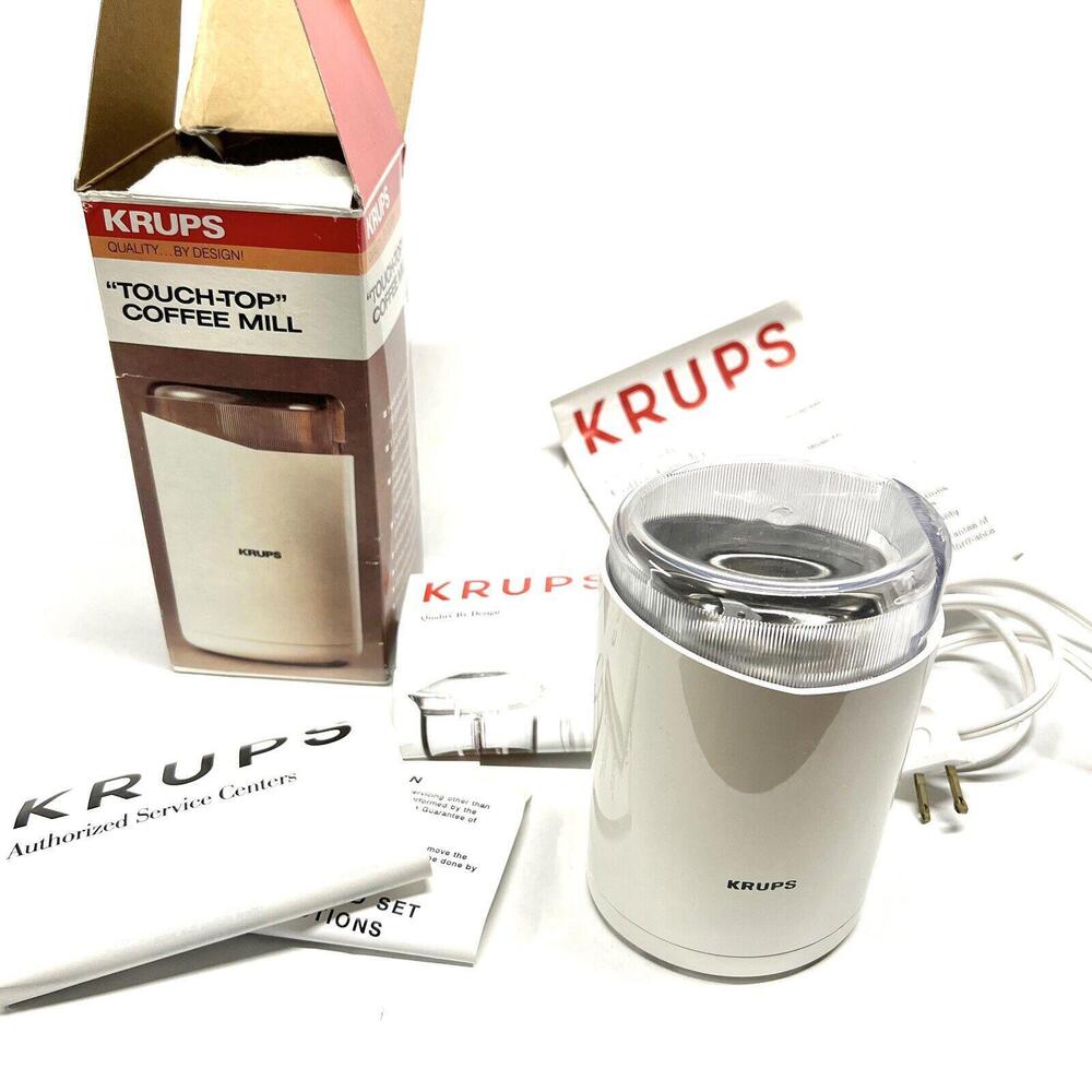Vintage Krups Touch Top Coffee Mill Spice Nut Grain Grinder 208B White Working
